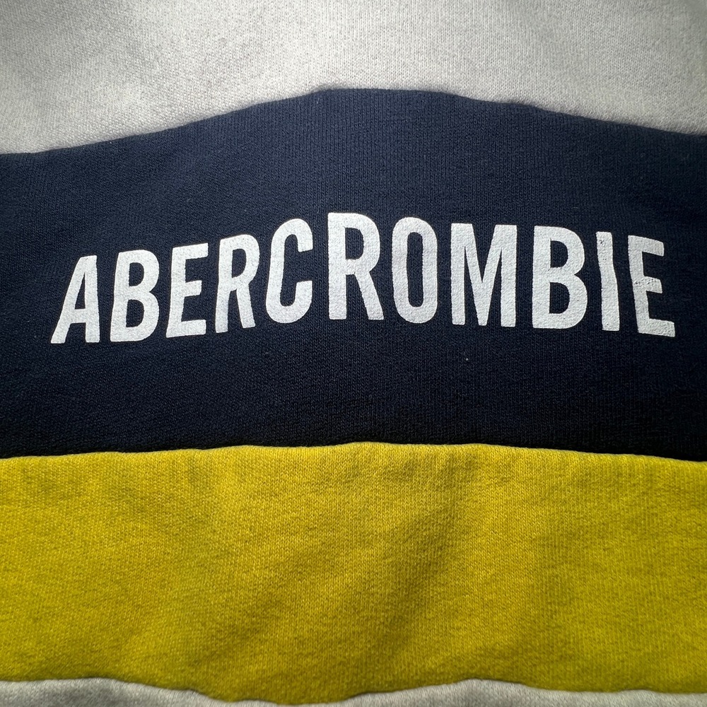 Abercrombie Kids Boys 11/12 Hoodie White Grey Navy Yellow Colorblock Sweatshirt - Picture 2 of 8